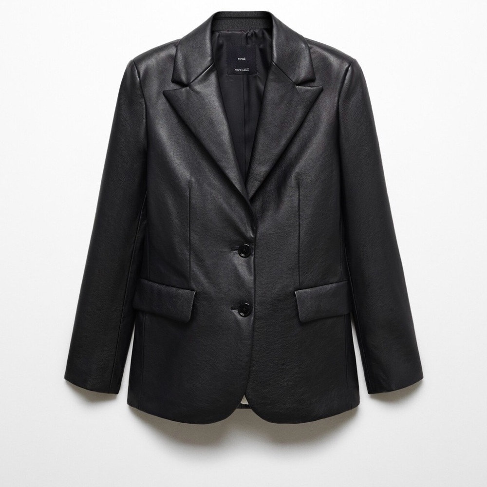 Mango Black Faux Leather Blazer